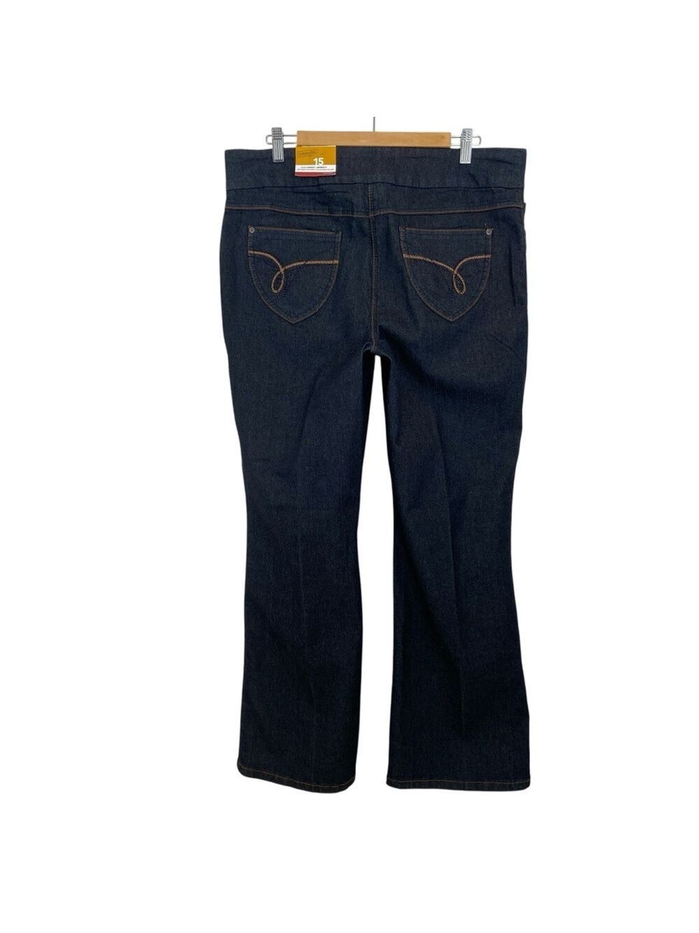 Reitmans Contrast pull on trouser jeans dark blue stretchy denim western size 15